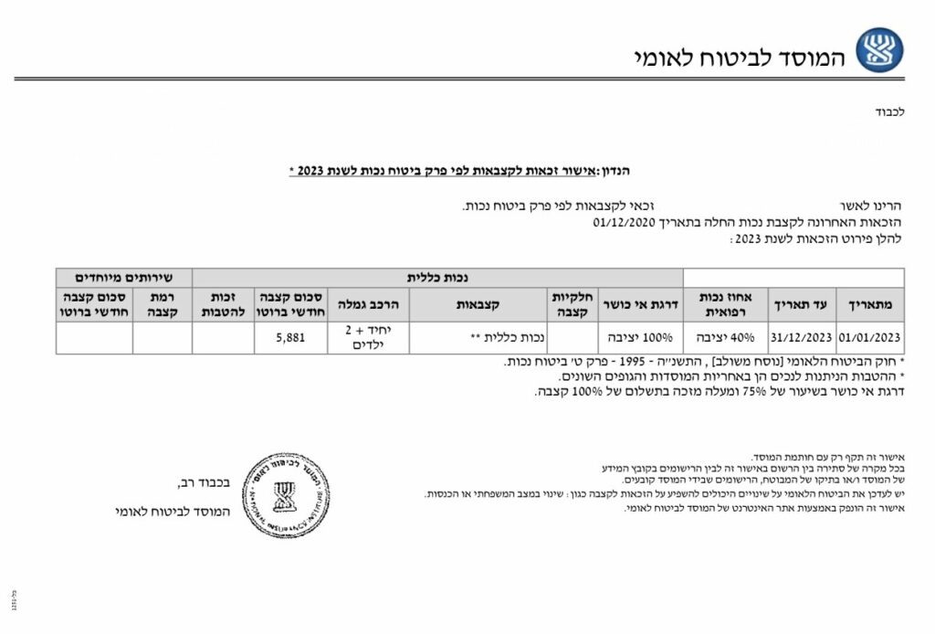 לקוח שסובל ממחלה כרונית - אושרה לו קצבת נכות כללית בסך 5,881 ש״ח כל חודש לכל החיים