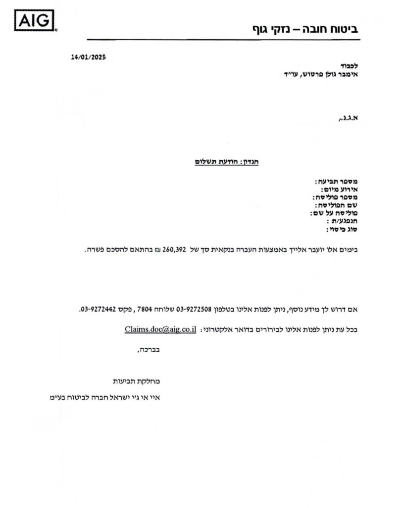 לקוח כבן 32 היה מעורב בתאונת דרכים והשגנו עבורו פיצוי בסך 260,392 שח